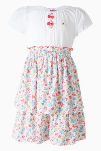 Floral-print Tiered Dress in Cotton-jersey