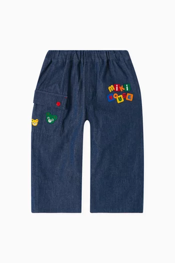Bear Embroidered Pants in Cotton