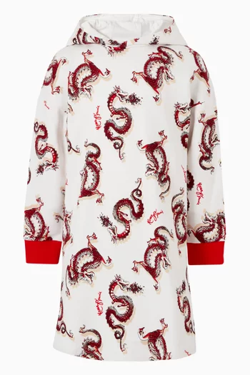Year Of The Dragon Hooded Dress in Cotton Fleece