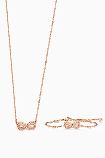 Hyperbola Infinity Necklace & Bracelet Set in Rose Gold-plated Metal