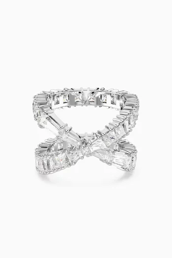 Hyperbola Crystal Infinity Ring in Rhodium-plated Metal