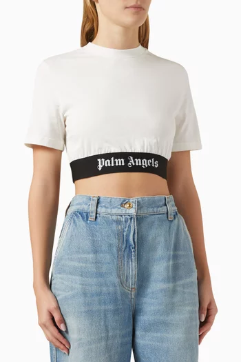 Logo Tape Cropped T-shirt in Cotton