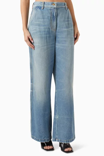 Logo Wide-leg Jeans in Washed Cotton-denim
