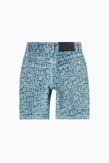 All-over Jumbled Logo Shorts in  Denim