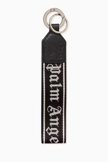 Logo Key Ring in Leather & Webbing