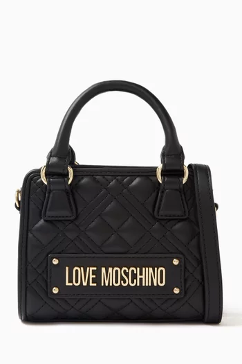 Small Logo Top Handle Bag in Quilted Leather