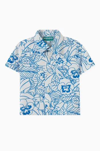 Floral Print Shirt in Cotton Poplin