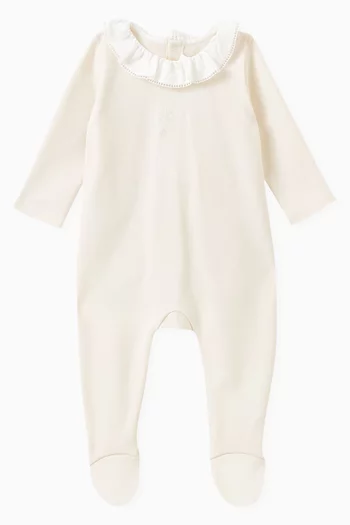 Logo-embroidered Sleepsuit in Cotton