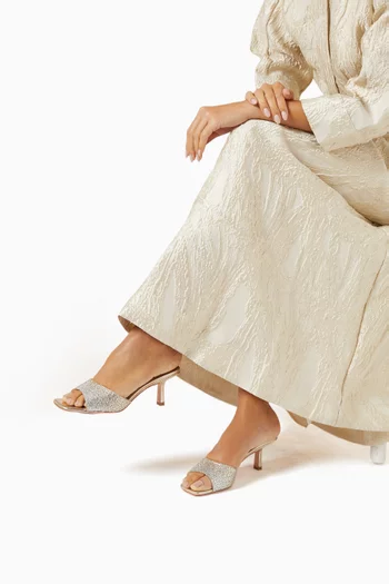 Minerva 70 Crystal Mule Sandals in Metallic Leather