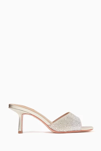 Minerva 70 Crystal Mule Sandals in Metallic Leather