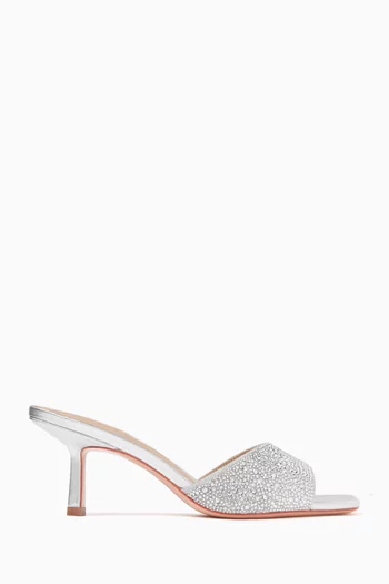 Minerva 70 Crystal Mule Sandals in Metallic Leather