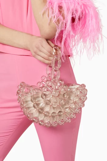 Selene Crescent Clutch Bag in Acrylic Beads & Satin