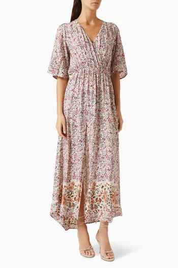 فستان كوكو طويل بنقشة زهور رايون