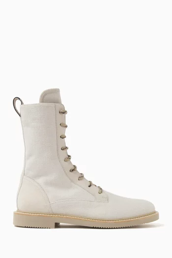 Lace-up Ankle Boots in Canvas & Leather