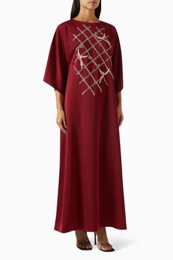 Linear Abstract Embroidered Kaftan in Silk
