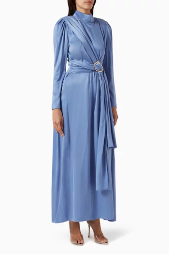 Kendra Belted Maxi Dress in Satin