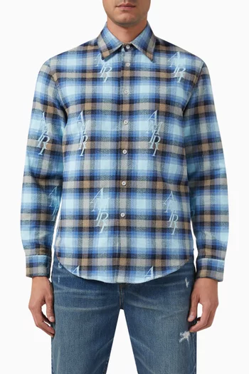 Staggered Plaid Flannel Shirt in Cotton