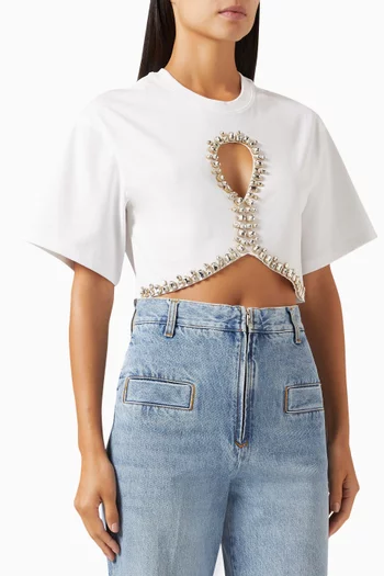 Soul Embellished Crop T-shirt in Cotton-jersey