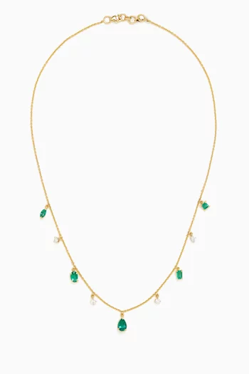 Vania Diamond & Emerald Mini Necklace in 18kt Gold