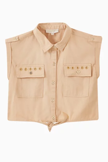 Eyelet-detail Cropped Shirt in Cotton Twill