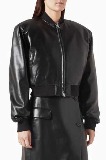 Micky Crop Bomber Jacket in Faux Leather
