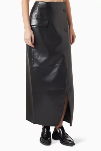 Nan Cross Maxi Skirt in Faux Leather