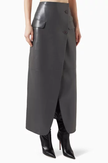 Nan Cross Maxi Skirt in Faux Leather