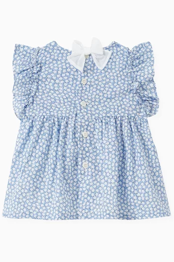 Two-piece Floral-print Ruffled Dress Set in Cotton