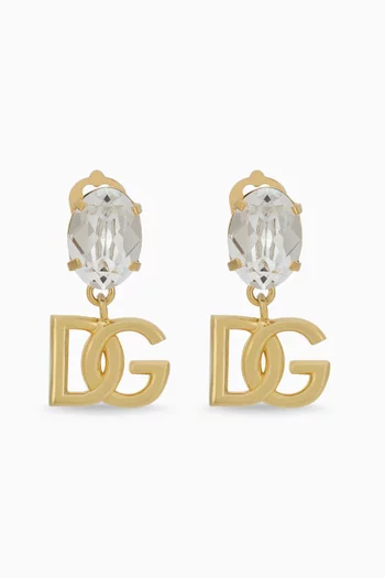 DG Logo Crystal Clip-on Earrings in Gold-tone Metal