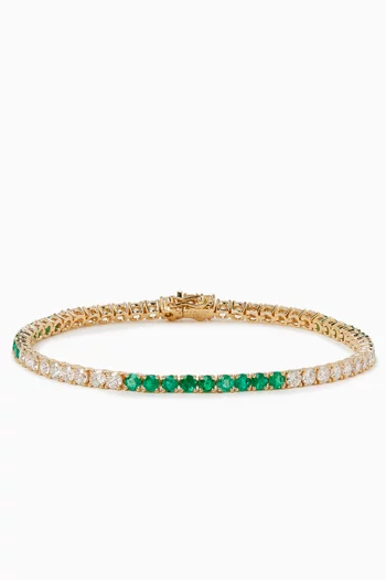 Diamond & Emerald Tennis Bracelet in 18kt Yellow Gold
