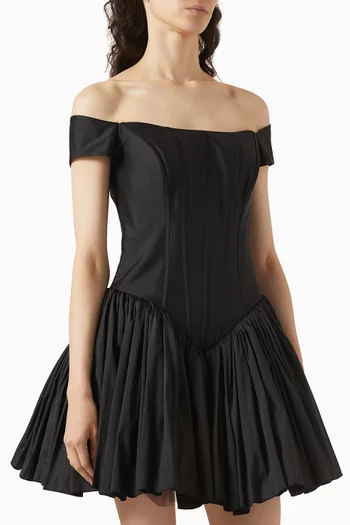 Kelsie Off-shoulder Mini Dress in Taffeta