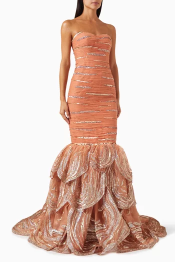 Chaplin Embellished Mermaid Gown in Tulle