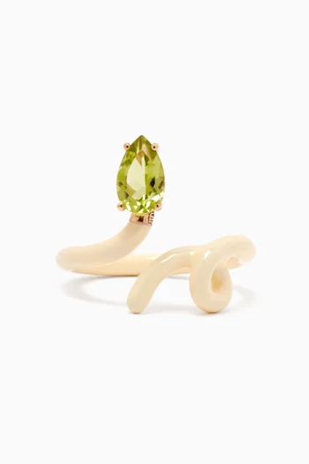 Baby Vine Tendril Garnet & Enamel Ring in 9kt Gold