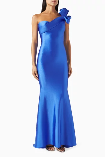 Ribbon One-Shoulder Gown