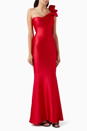 Ribbon One-Shoulder Gown