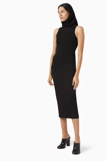 Hooded Midi Dress in Stretch-viscose