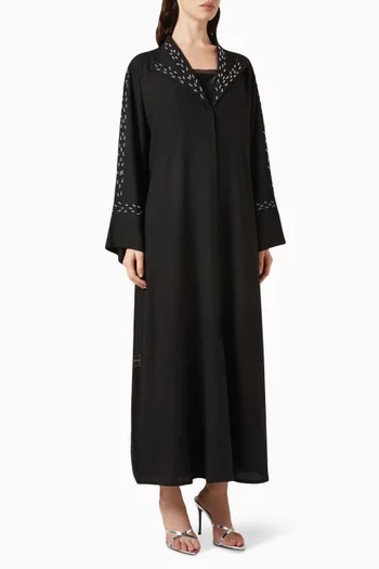 Stones-embroidered Open Collar Abaya