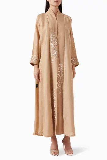 3D Thread Embroidered Abaya in Linen