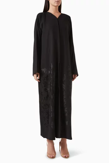 Laser Cut-work Embroidered Abaya in Mixed Linen