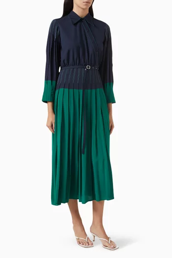 Chlorophyll Pleated Midi Shirt Dress in Rayon-silk