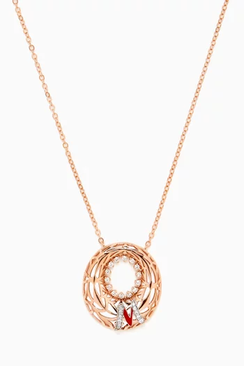 Retro Diamond & Enamel Letter 'M' Necklace in 18kt Rose Gold