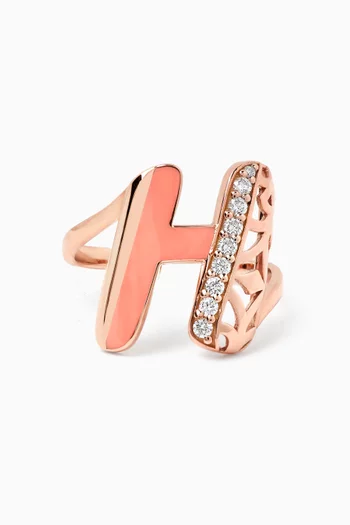 Retro Diamond & Enamel Letter 'H' Ring in 18kt Rose Gold