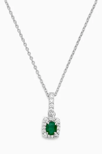 Mini Diana Emerald & Diamond Necklace in 18kt White Gold