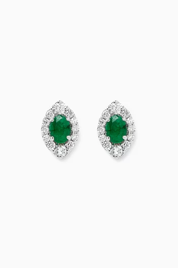 Mini Diana Emerald & Diamond Stud Earrings in 18kt White Gold