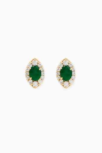 Mini Diana Emerald & Diamond Stud Earrings in 18kt Yellow Gold