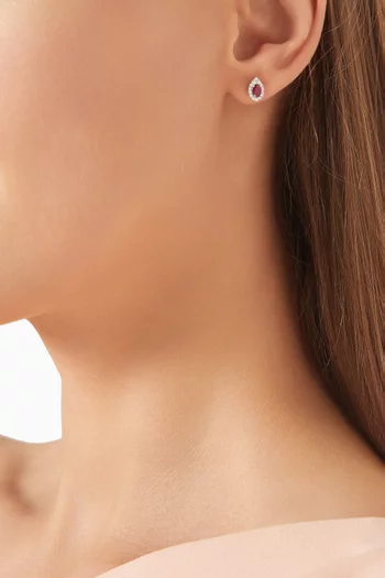 أقراط ديانا ميني مرصعة بالماس والياقوت الأحمر ذهب أبيض عيار 18