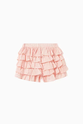 Kayla Floral-print Ruffled Shorts in Cotton