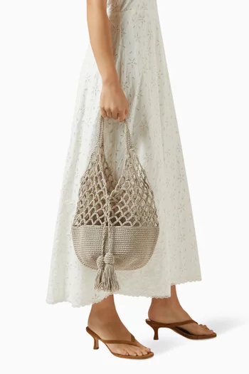 حقيبة فانكي متوسطة بتصميم شبكي كروشيه