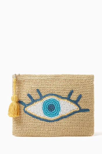 Evil Eye Clutch Bag in Raffia