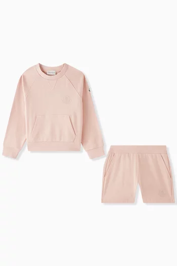 Logo-embroidered Sweatshirt & Shorts Set in Cotton Fleece